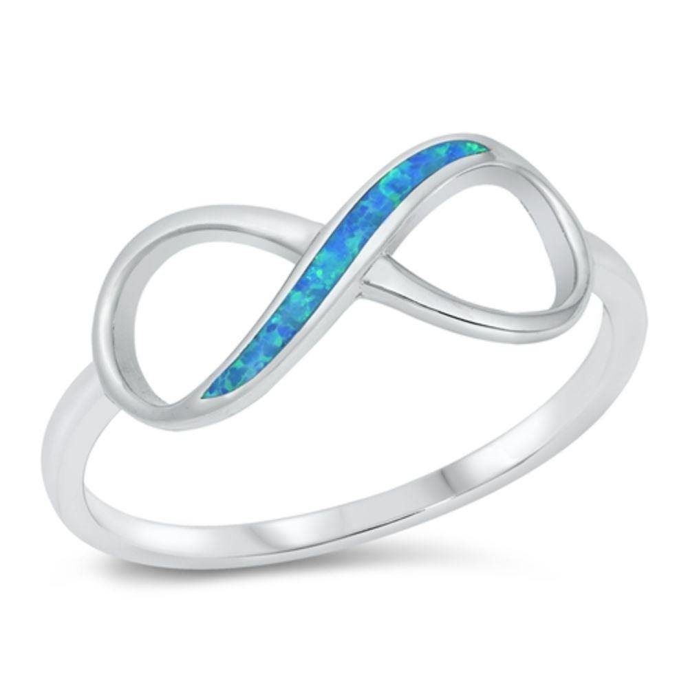 Sterling Silver Rhodium Plated Blue Opal Infinity Ring - silverdepot