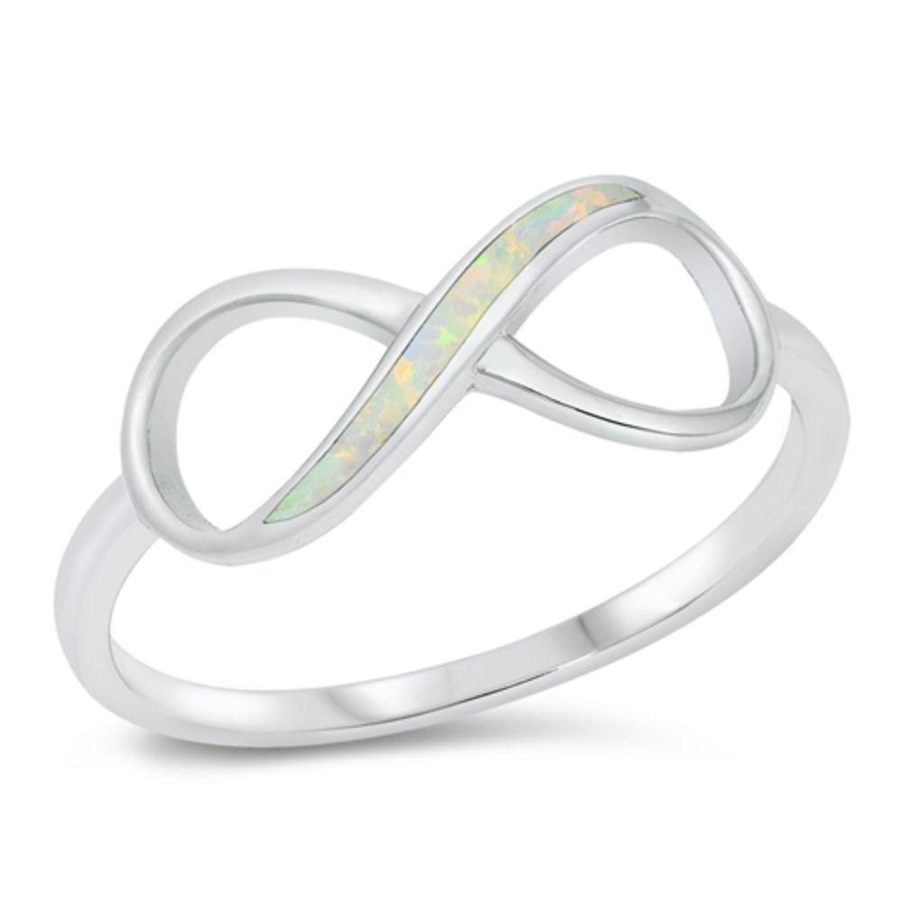 Sterling Silver Rhodium Plated White Opal Infinity Ring - silverdepot