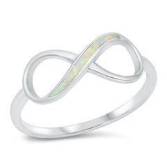 Sterling Silver Rhodium Plated White Opal Infinity Ring