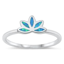 Load image into Gallery viewer, Sterling Silver Rhodium Plated Lotus Blue Lab Opal and Clear CZ Ring