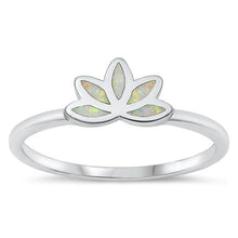 Load image into Gallery viewer, Sterling Silver Rhodium Plated Lotus White Lab Opal and Clear CZ Ring