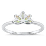 Sterling Silver Rhodium Plated Lotus White Lab Opal and Clear CZ Ring