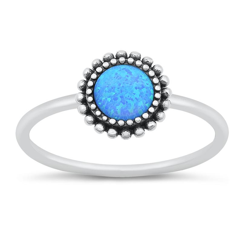 Sterling Silver Oxidized Blue Lab Opal Bali Ring