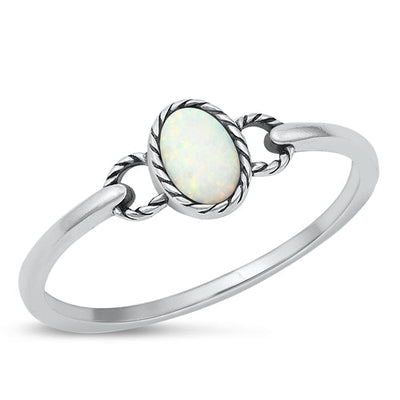Sterling Silver Oxidized White Lab Opal Ring-6.9mm