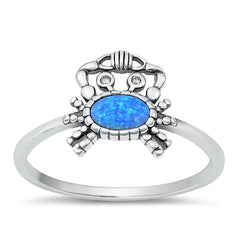 Sterling Silver Oxidized Crab Blue Opal Ring