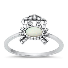 Load image into Gallery viewer, Sterling Silver Oxidized Crab White Lab Opal Ring