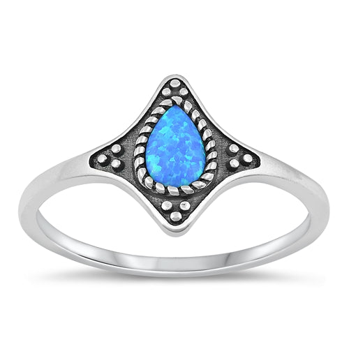 Sterling Silver Rhodium Plated Blue Lab Opal and Ring