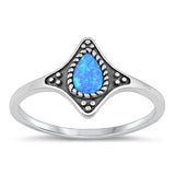 Sterling Silver Rhodium Plated Blue Lab Opal and Ring