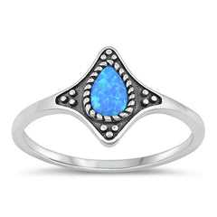 Sterling Silver Rhodium Plated Blue Lab Opal and Ring