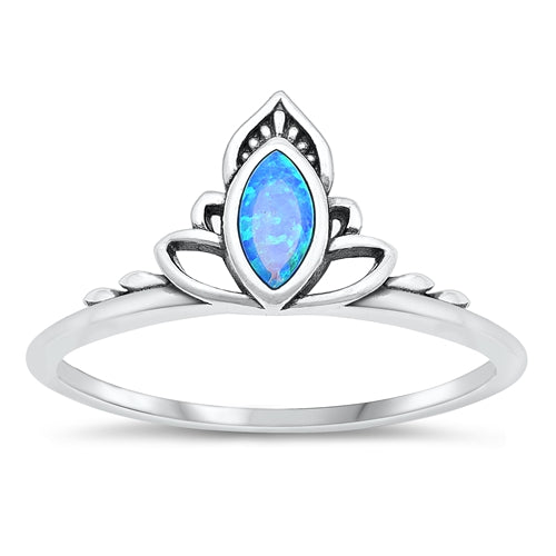 Sterling Silver Oxidized Blue Lab Opal and Ring-9.5mm