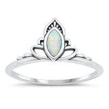 Sterling Silver Oxidized White Lab Opal and Ring-9.5mm