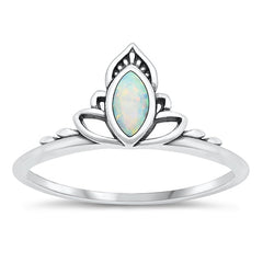 Sterling Silver Oxidized White Lab Opal and Ring-9.5mm