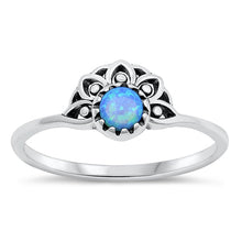 Load image into Gallery viewer, Sterling Silver Oxidized Blue Lab Opal Half Flower Ring