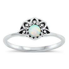 Load image into Gallery viewer, Sterling Silver Oxidized White Lab Opal Half Flower Ring
