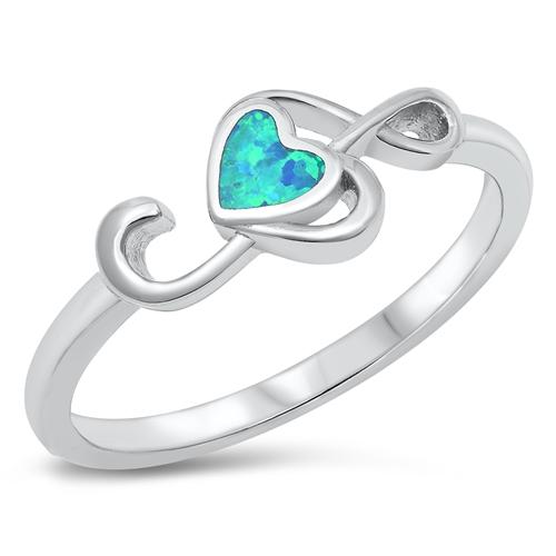 Sterling Silver Rhodium Plated Treble Clef Heart Blue Lab Opal and Clear CZ Ring