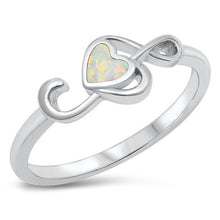 Load image into Gallery viewer, Sterling Silver Rhodium Plated Treble Clef Heart White Lab Opal and Clear CZ Ring