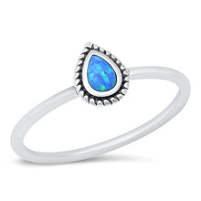 Load image into Gallery viewer, Sterling Silver Oxidized Pear Blue Lab Opal Ring
