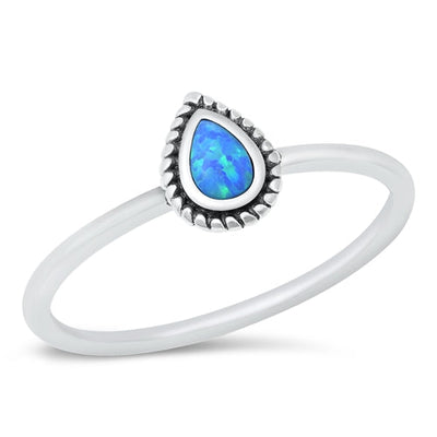 Sterling Silver Oxidized Pear Blue Lab Opal Ring