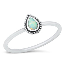 Load image into Gallery viewer, Sterling Silver Oxidized Pear White Lab Opal Ring