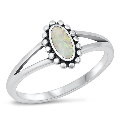 Sterling Silver White Lab Opal Ring