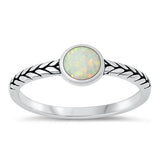 Sterling Silver Oxidized White Lab Opal and Ring-6mm