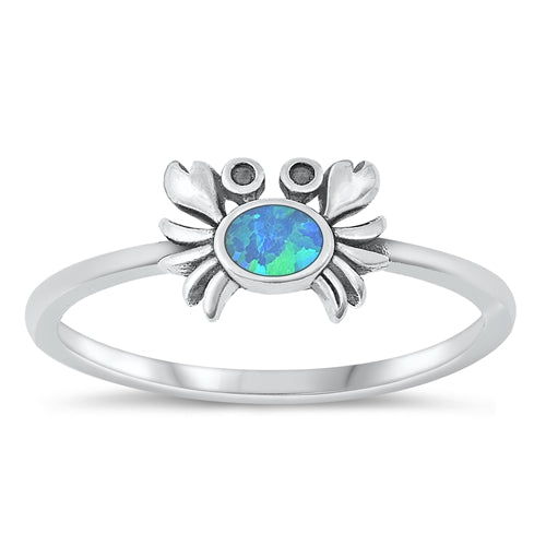 Sterling Silver Oxidized Crab Blue Lab Opal Ring