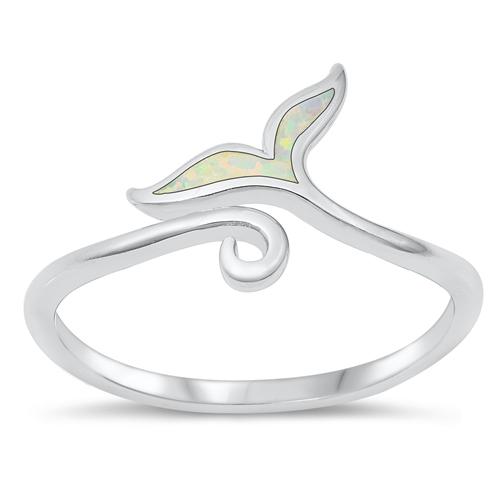 Sterling Silver Whale Tail white Lab Lab-Opal Ring