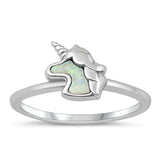 Sterling Silver Rhodium Plated Unicorn White Lab Opal Ring