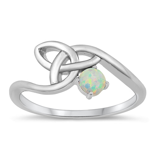 Sterling Silver Rhodium Plated Celtic White Lab Opal Ring