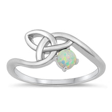 Load image into Gallery viewer, Sterling Silver Rhodium Plated Celtic White Lab Opal Ring