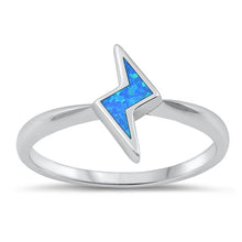 Load image into Gallery viewer, Sterling Silver Rhodium Plated Lightning Blue Lab Opal Ring