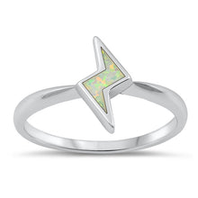 Load image into Gallery viewer, Sterling Silver Rhodium Plated Lightning White Lab Opal Ring