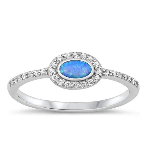 Sterling Silver Rhodium Plated Blue Lab Opal Ring-6.2mm