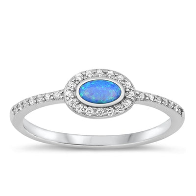 Sterling Silver Rhodium Plated Blue Lab Opal Ring-6.2mm