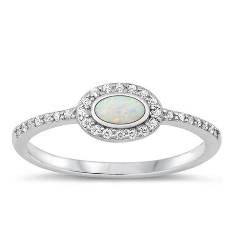 Sterling Silver Rhodium Plated White Lab Opal Ring-6.2mm