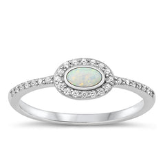 Sterling Silver Rhodium Plated White Lab Opal Ring-6.2mm