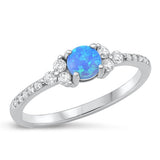 Sterling Silver Rhodium Plated Blue Lab Opal Ring-5mm