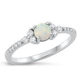 Sterling Silver Rhodium Plated White Lab Opal Ring-5mm