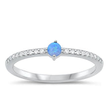 Load image into Gallery viewer, Sterling Silver Rhodium Plated Blue Lab Opal and CZ Ring-4mm