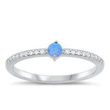 Sterling Silver Rhodium Plated Blue Lab Opal and CZ Ring-4mm