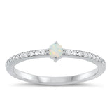 Sterling Silver Rhodium Plated White Lab Opal and CZ Ring-4mm