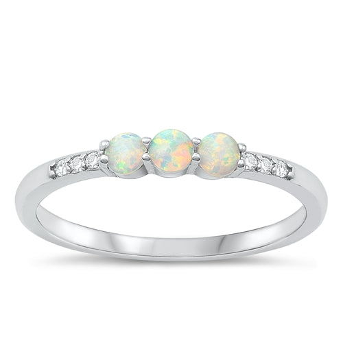 Sterling Silver Rhodium Plated White Lab Opal Ring-3mm