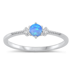 Sterling Silver Rhodium Plated Blue Lab Opal Ring-4.9mm