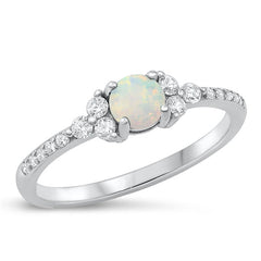 Sterling Silver Rhodium Plated Blue Lab Opal Ring-5mm