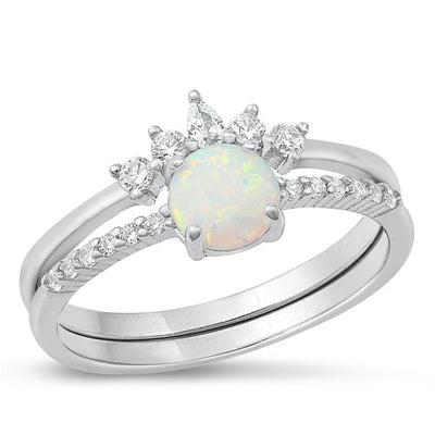 Sterling Silver Rhodium Plated White Lab Opal Ring-9.1mm