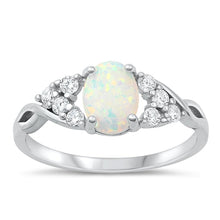 Load image into Gallery viewer, Sterling Silver Rhodium Plated White Lab Opal and CZ Ring-8mm