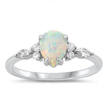 Load image into Gallery viewer, Sterling Silver Rhodium Plated White Lab Opal and Clear CZ Ring-8mm