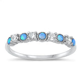 Sterling Silver Rhodium Plated Circles Blue Lab Opal Ring