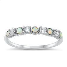 Load image into Gallery viewer, Sterling Silver Rhodium Plated Circles White Lab Opal Ring
