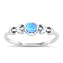Load image into Gallery viewer, Sterling Silver Oxidized Moon Phases Blue Lab Opal Ring-5.2mm